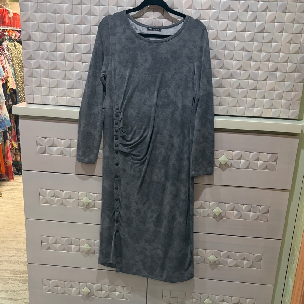 Cato Charcoal Long Sleeve Dress with Button Accents